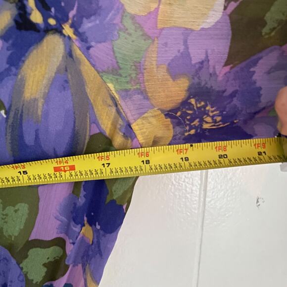 Figueroa & Flower Floral Boho Dress M Purple Yellow Smocked Waist Tiered Midi - Picture 6 of 7